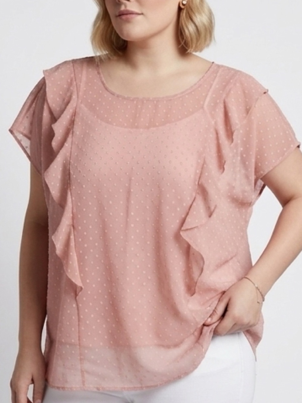 Torrid 3-3X 22/24 Blush Pink Polka Dot Sheer Top